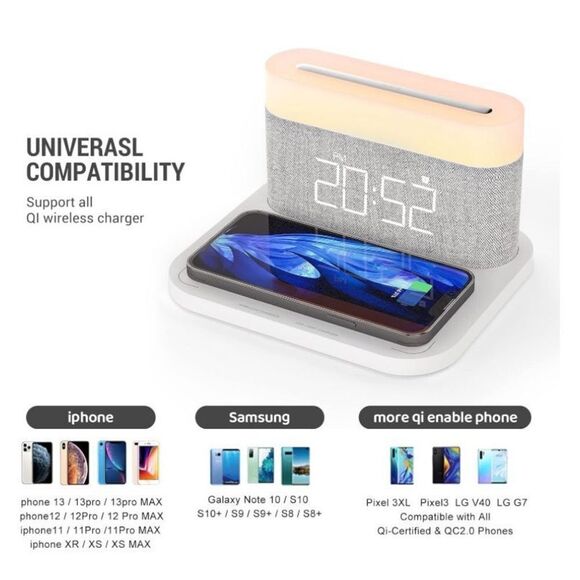Alarm clock with wireless charging station dock LED lamp - Picture 7 of 7